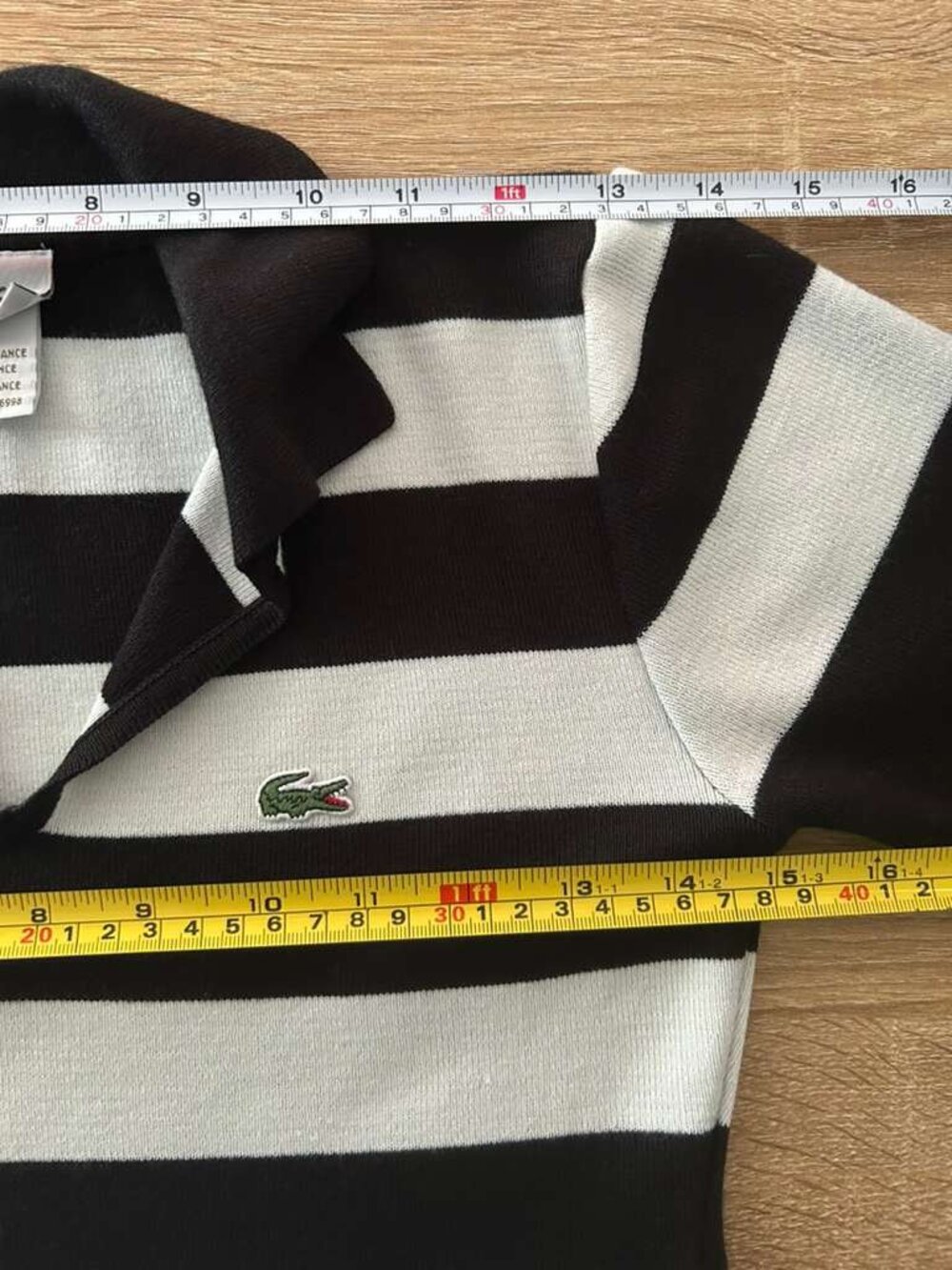 Lacoste Women’s Knit Polo Top Black White Striped Short Sleeve Size 6 - Picture 4 of 8
